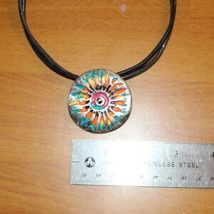 Chico's Adjustable Multi-Color Sun Pendant Leather Cord Necklace Jewelry